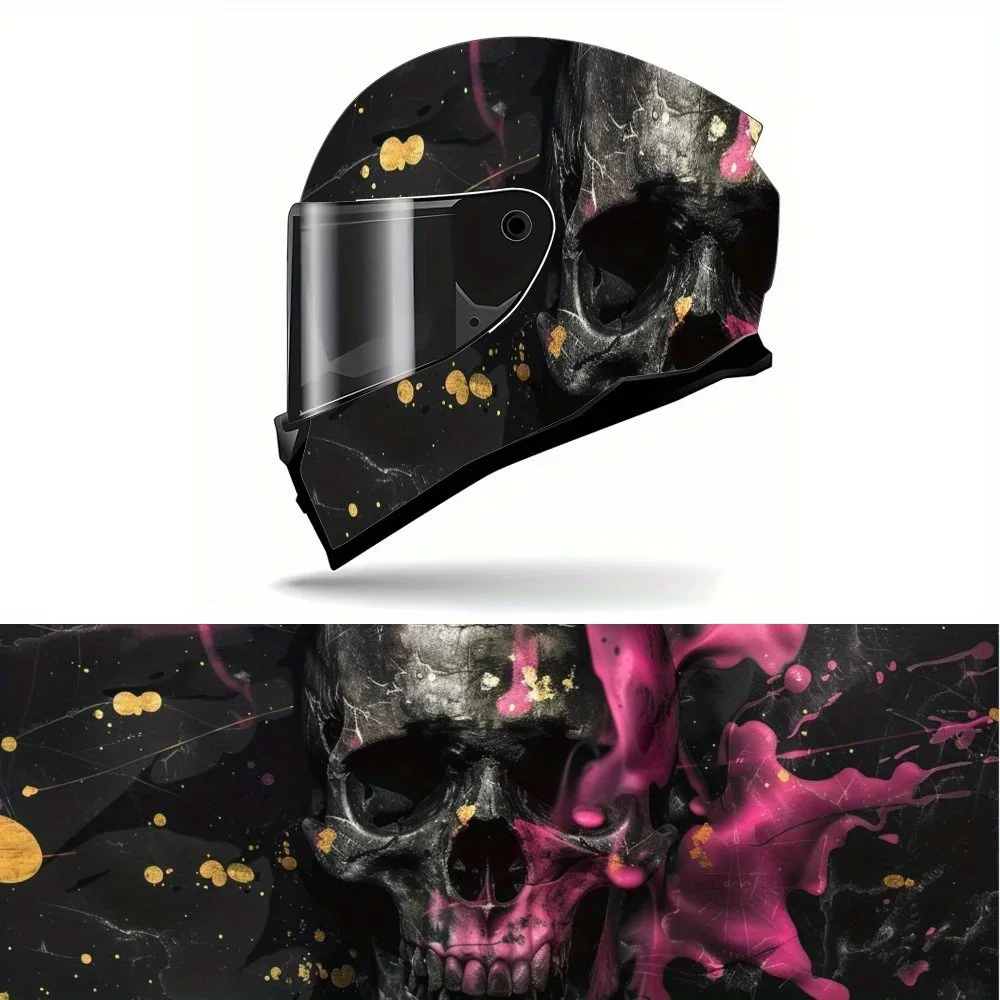 

Cool Design Dark Skull and Pink Flame Motorcycle Helmet Vinyl Wraps Sticker, Helmet Decoration, Waterproof Self-adhesive Helmet
