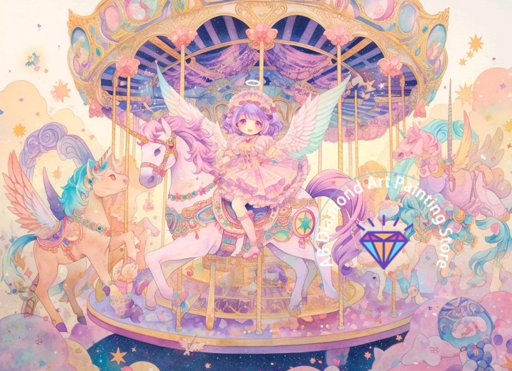

Carousel and Girl AB Diamond Painting Kit Square Round Diamond 5D DIY Mosaic Handmade Art Adult Exquisite Gift Crafts Home Decor