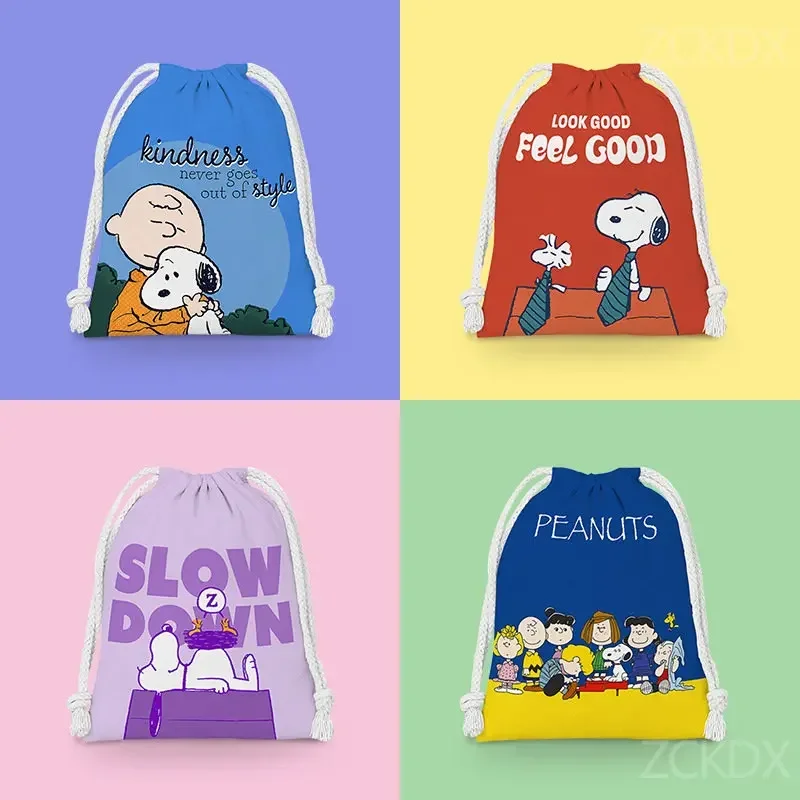 Snoopy Charlie Brown Children Cartoon Plush Drawstring Pocket Cute Animation Boy Girl Portable Party Gift Candy Storage Bag Kid