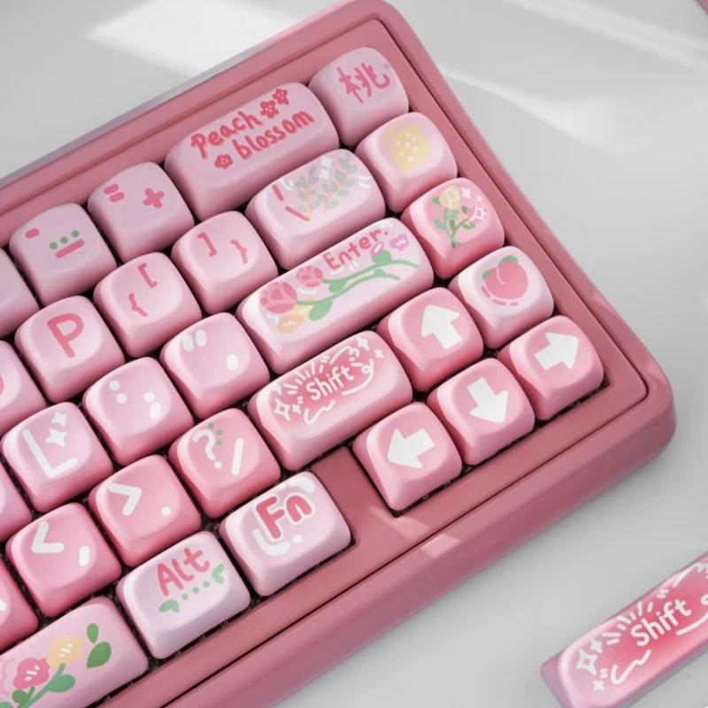 130Keys Pink Keycaps Cute Peach Love Theme MOA CHERRY Keycaps Pbt Sublimation Process Mechanical Keyboard Summer Peach Keycap