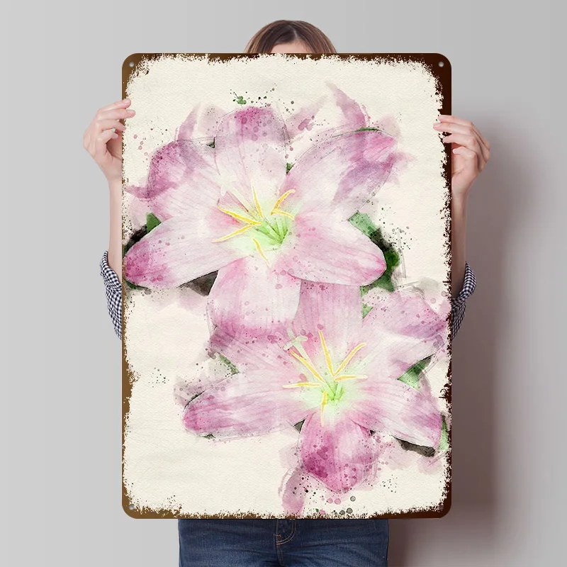 Rosa Blumen Metallposter Individualisierte Wandkunst Retro Vintage Metallschilder zur Dekoration Wohnungsdekoration Raumornamente Haus