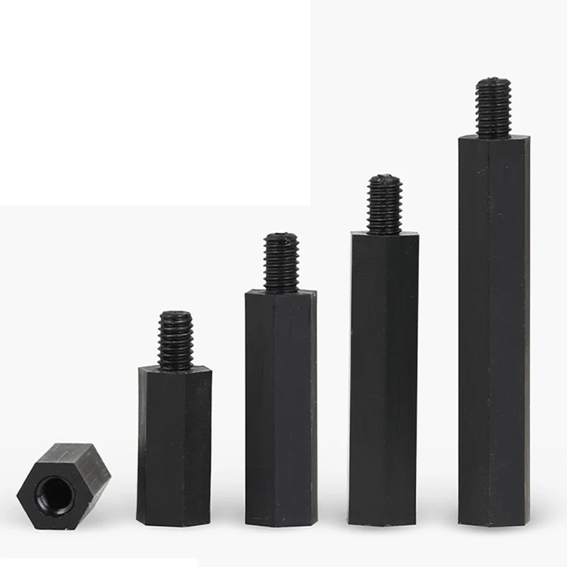 50/20 sztuk czarny nylonowy element dystansowy M2 M2.5 M3 M4 * L + 6mm męski na żeński izolowany adiabatyczny nylonowy element dystansowy — zdjęcie 5