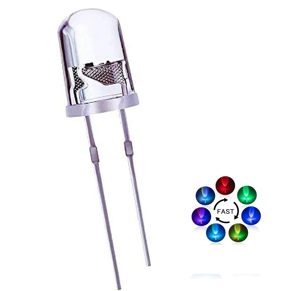 100pcs 5mm Multicolor Slow/Fast Flashing LED Diode Blinking Light Emitting Diodes 2 Pins Clear Round Lens Electronic Components