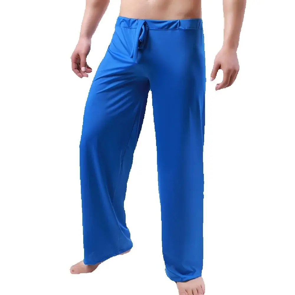 

Men's Ice Silk Leggings Sleep Bottoms Viscose Home Pants Loose Lounge Strap Pajamas plus Size Sexy Uomo Nightwear