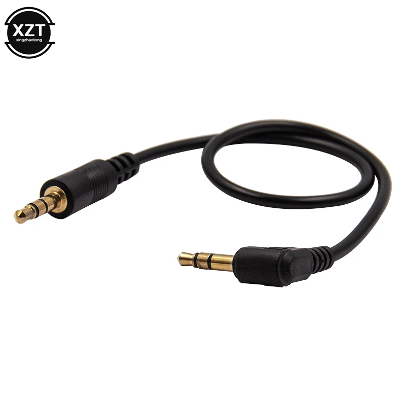 Cable auxiliar macho a macho de 3,5mm de 30cm, chapado en oro, Cable de Audio estéreo de ángulo de 90 grados para MP3, auriculares, teléfono y