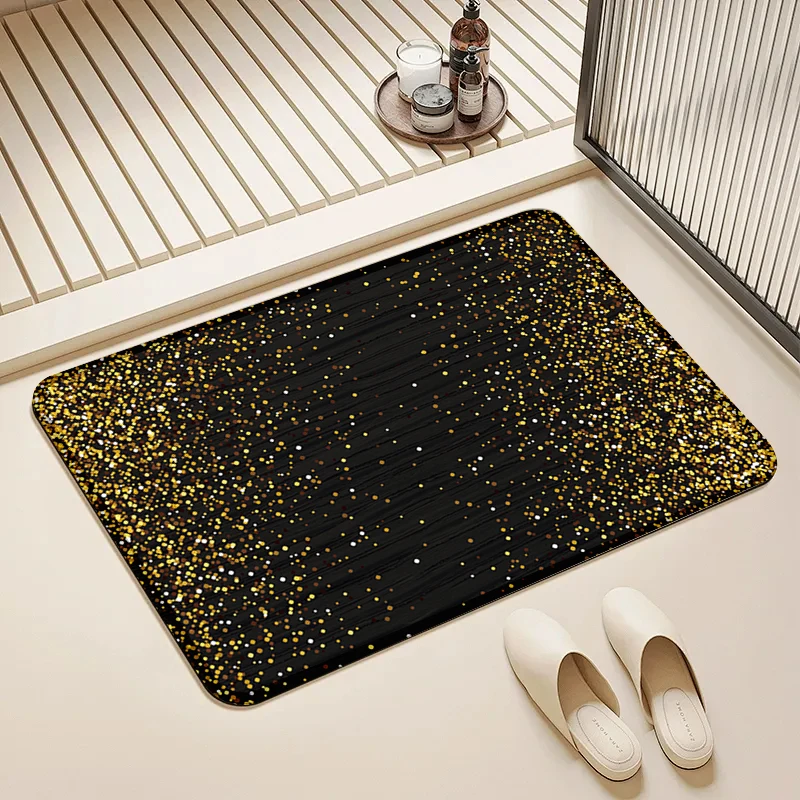 

Black Gold Textured Glitter Door Mat Non-Slip Washable Floor Rug for Home Entrance Bathroom Decor
