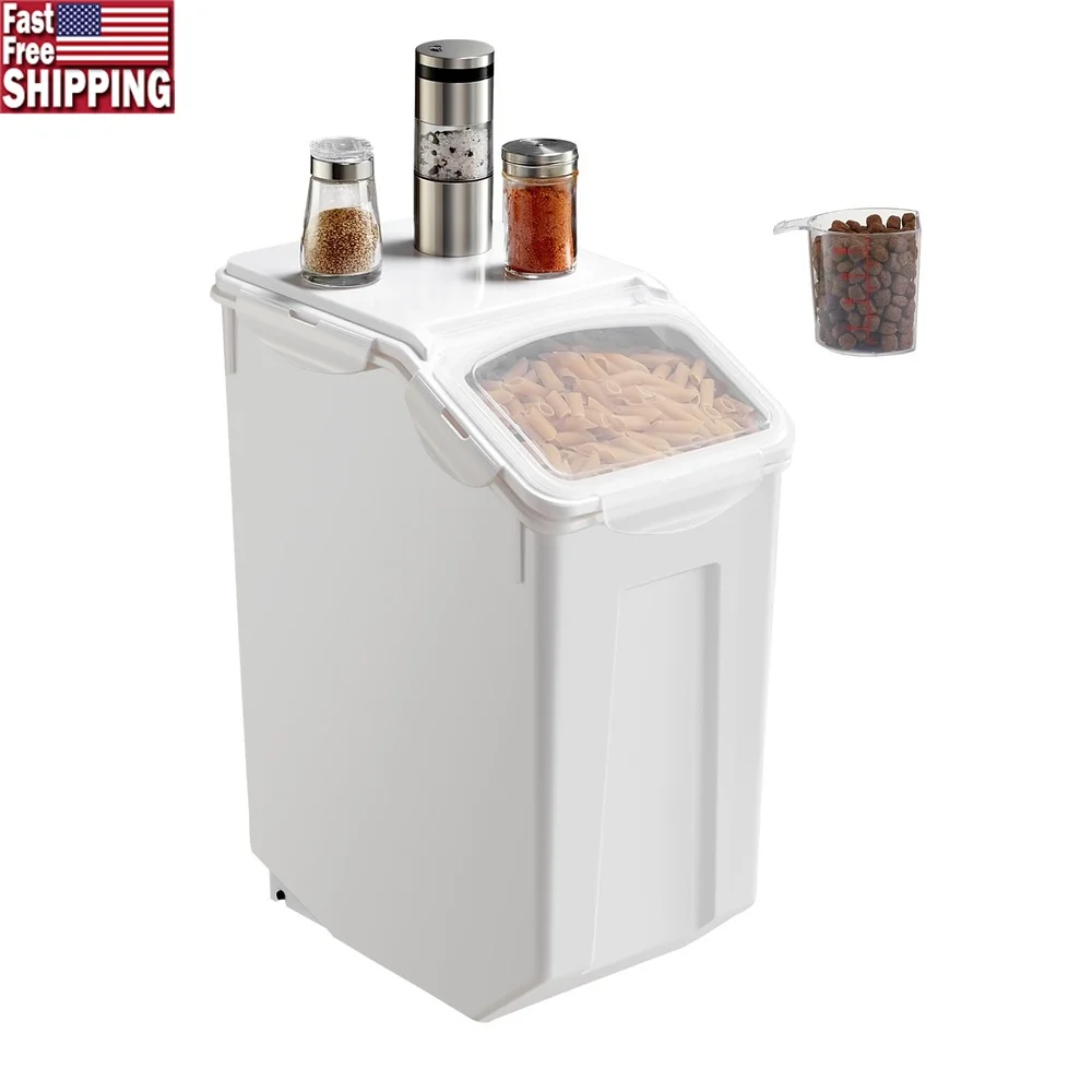 

Airtight Food Storage Container 20L 4.5Gallon Big Canine Food Bin with Wheels Measuring Cup Damp-Proof Design Pet Supplies