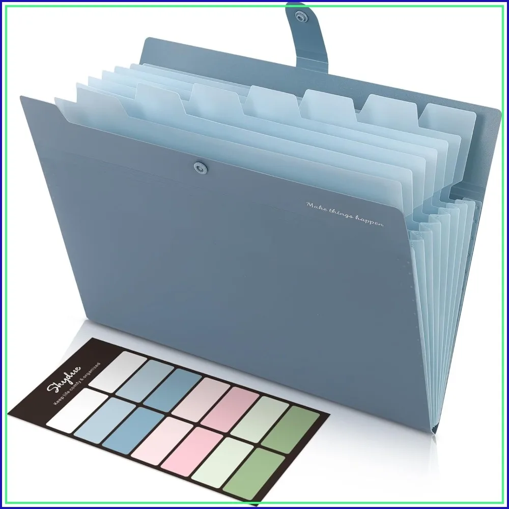 

8-Pocket Accordion File Organizer with Labels, Portable Document Receipt Organizer for Home Office School, Letter Size, Blue