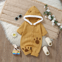 Winter Baby Knitted Rompers for Newborn Boys Girls Yellow Hooded Long Sleeve Jumpsuits Playsuits One Pieces Infant Outfits 0-18m