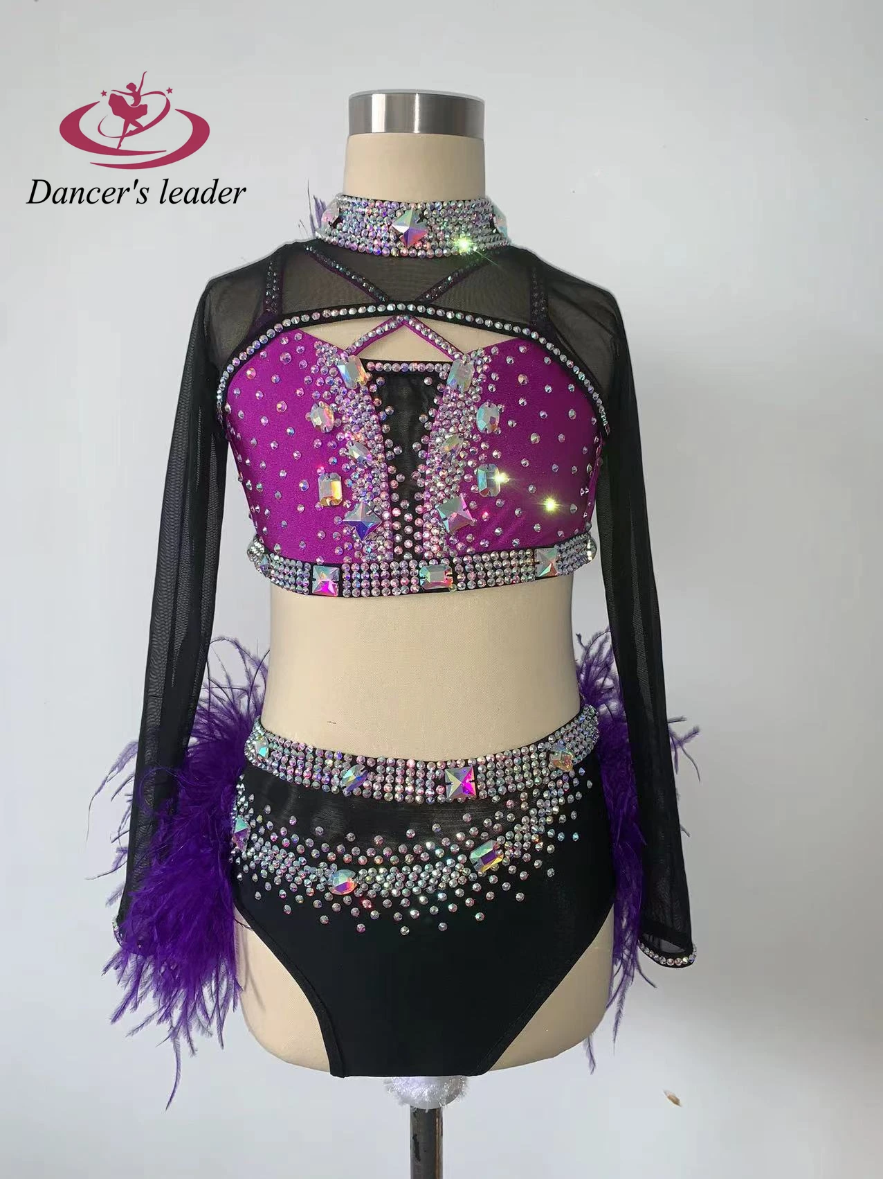 Latin Dance Stage Women's High-end Customized Waist Revealing Cape Style Samba Rhinestone Performance Costume Dress