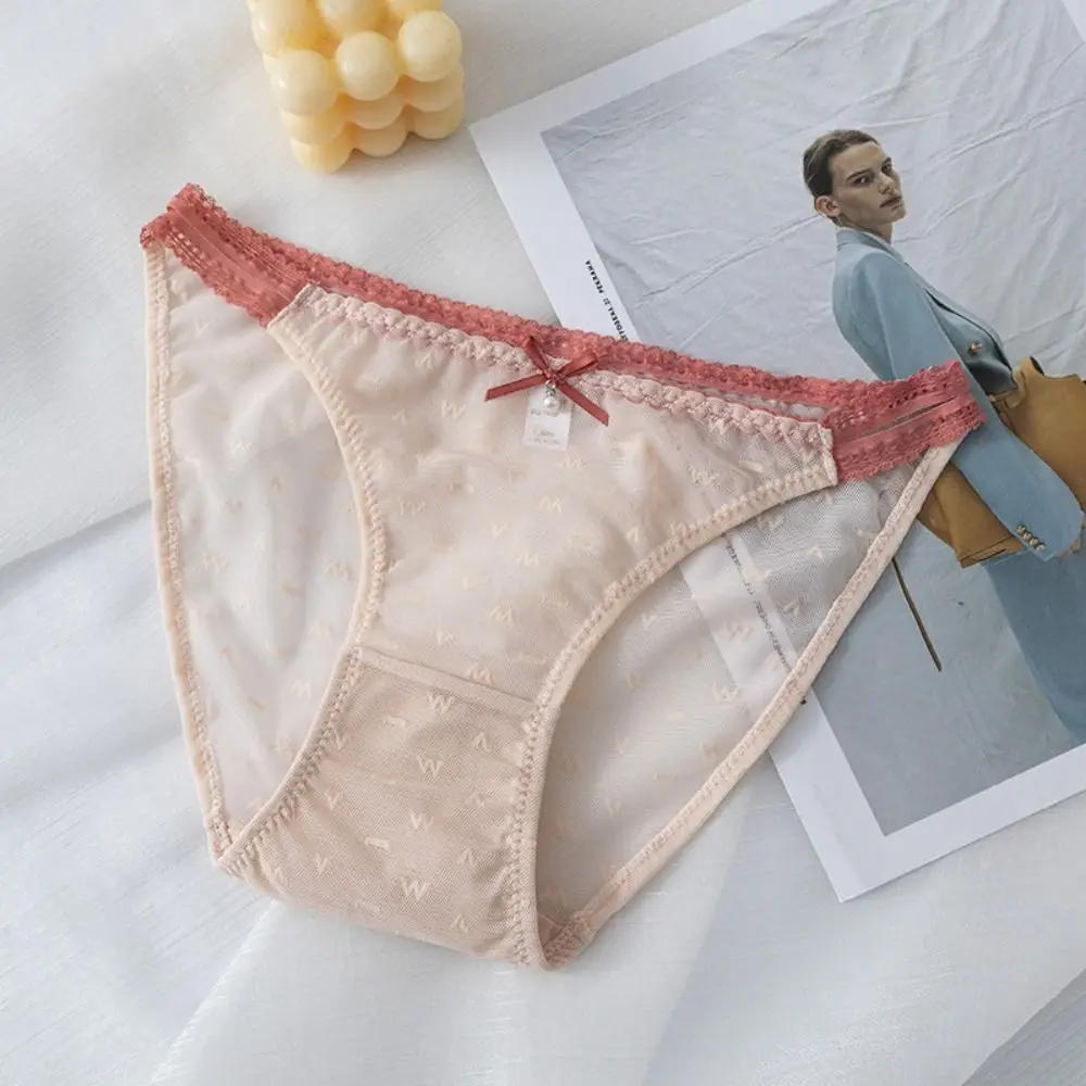 

Хлопковая промежность Прозрачное нейлоновое кружево Симпатичное ​ Трусы с буквенным принтом, трусики в корейском стиле, эластичные сетчатые трусы, женское нижнее белье