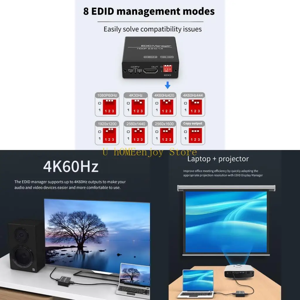 

B0KF HDTV-compatible EDID Management Manager 4K 60hz Emulator HDCP2.2 18G For Home Theater Multiple Channel