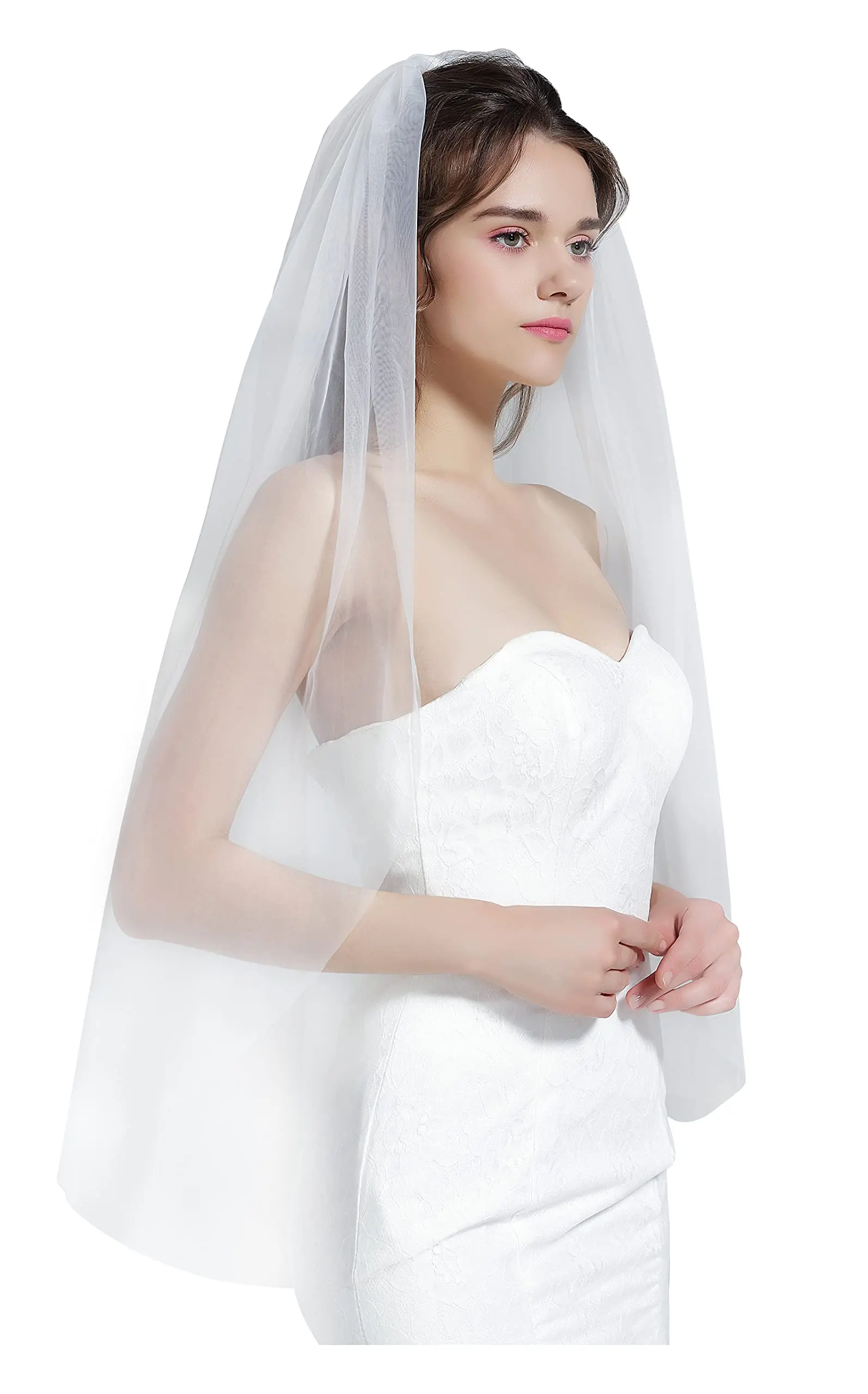 Wedding Bridal Veil with Comb 1 Tier Cut Edge Fingertip&Cathedral Length 2024