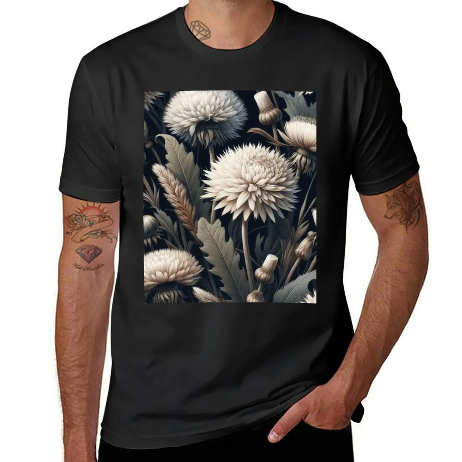 dandelions white flowers patterns Background floral T-Shirt plain customs design your own t shirts for men pack