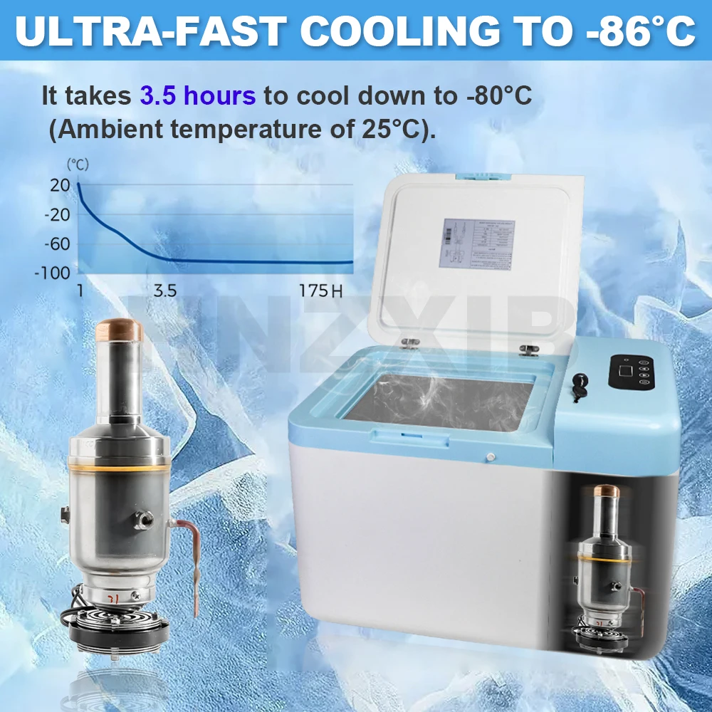 -86 ° C (-123 ° F) Congelador de laboratorio de temperatura ultrabaja Fuente de alimentación CC Refrigerador de temperatura ultrabaja para automóvil para almacenamiento de laboratorio