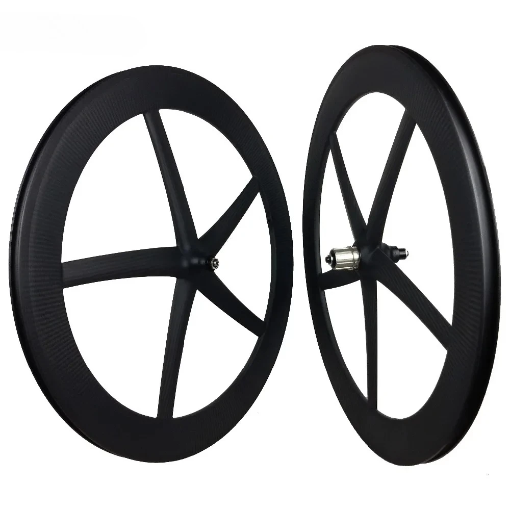 

Carbon 5 Spoke Wheelset Fixed Gear 700C 25mm Wide 65mm Deep UD 3K Patterns Available Clincher Tubular Type DT350 Hub HG SRAM XDR