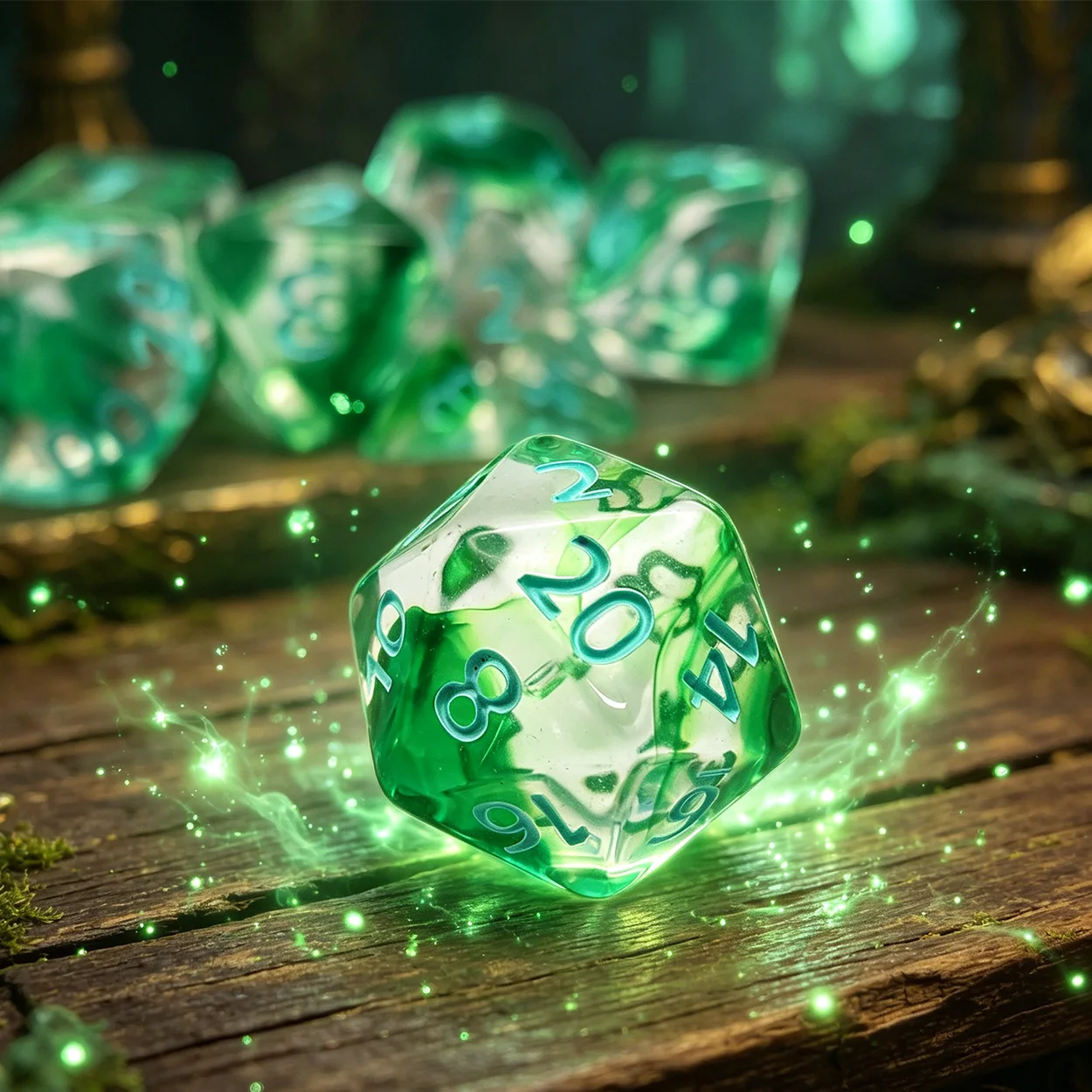 7pcs Fresh Green Tone Dice Set, Finely, Rolling Smooth Polyhedral Dice, Festival Accessories, Pool Party Accessories