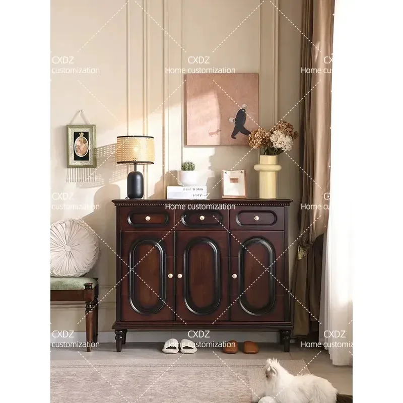 American Rural Solid Wood Shoe Cabinet Retro Multi-functional Living Room Entrance Integrated Locker
