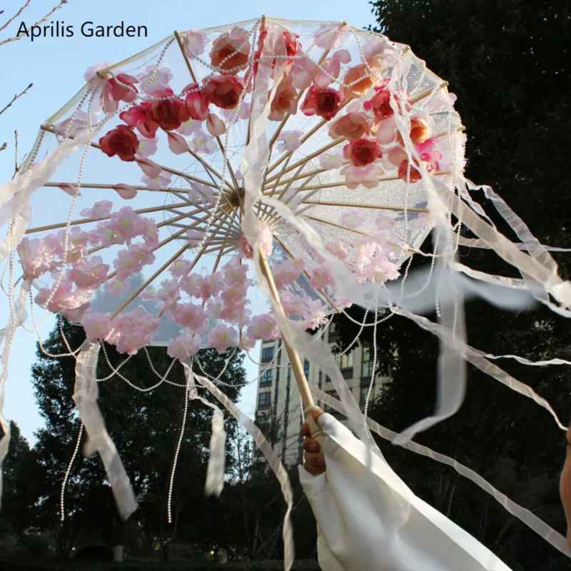 

Cosplay Flowers Silk Cloth Umbrella Beach Princess Cosplay Japanese Cherry Blossoms Chinese Blossom Photography Props Parasol