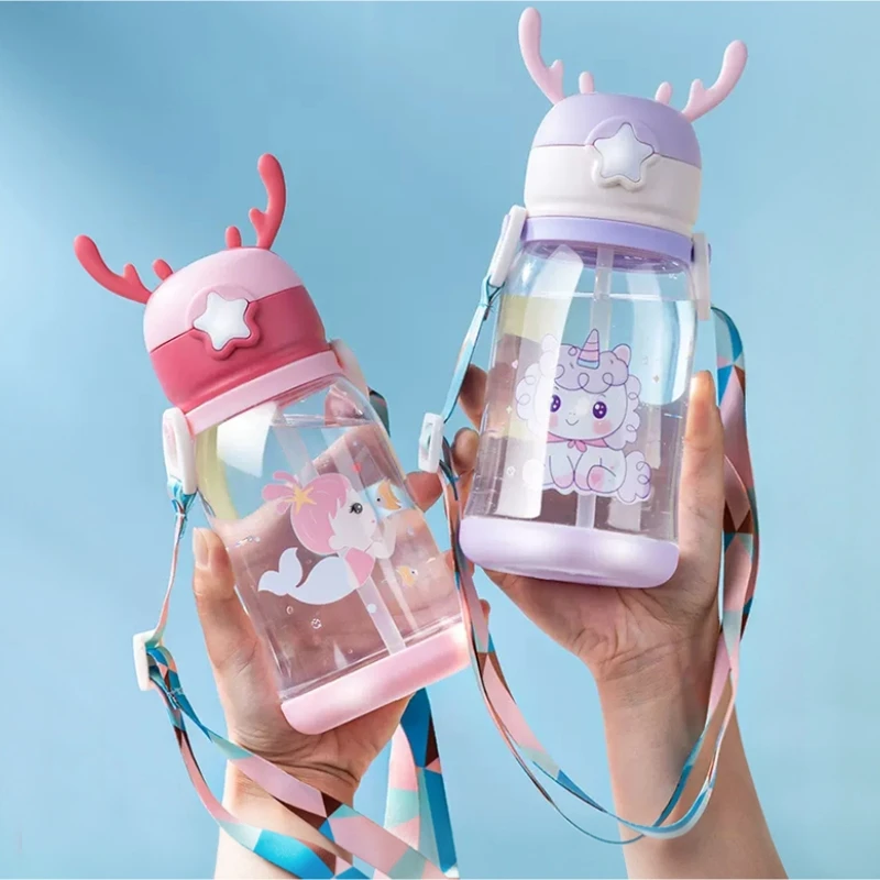 

GIANXI Antler Sippy Cup Creative Children Cartoon Cups With Straws Outdoor Portable Leakproof Water Bottles Drinkware