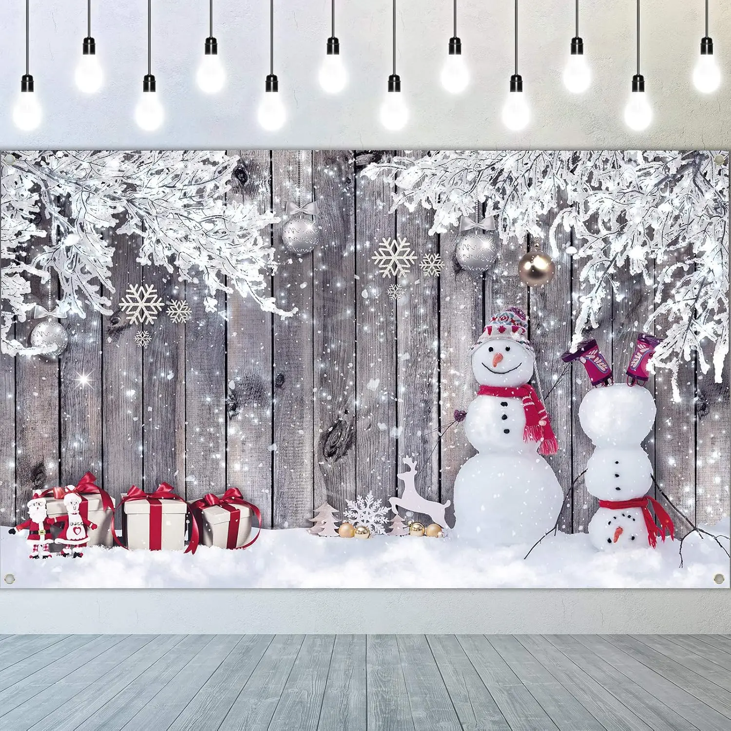 Blaue Weihnachts-Hintergrundfotografie, glückliche Party des Winterschneemanns, Neujahrs-Requisiten, Polyester-Hintergrund