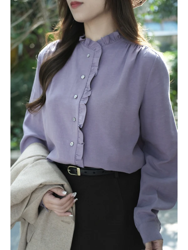 

Ele Long Sve Silk Cotton irt Women's Base Layer irt Sli Design Autumn Winter Faion Casual Straight Cut irt