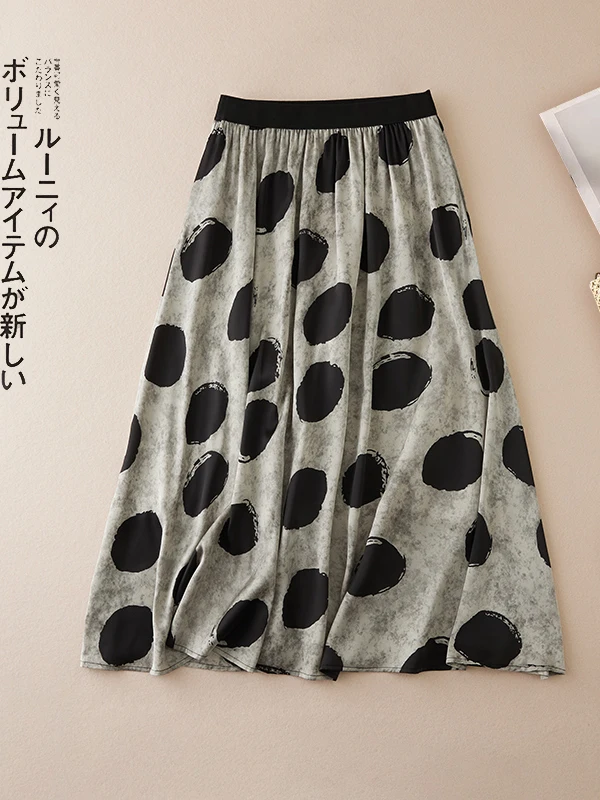 

High Waist Polka Dot Midi Skirt Women's Slimming Ageless Versatile Retro A-Line Skirt Commute Artistic Loose Fit Printed Casual