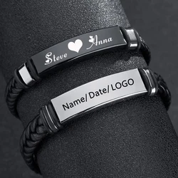 Men's Custom Personalize Engrave Jewelry Bracelets Fashion Braided Leather Inspirational Gifts Wristbands Bracelet For Him