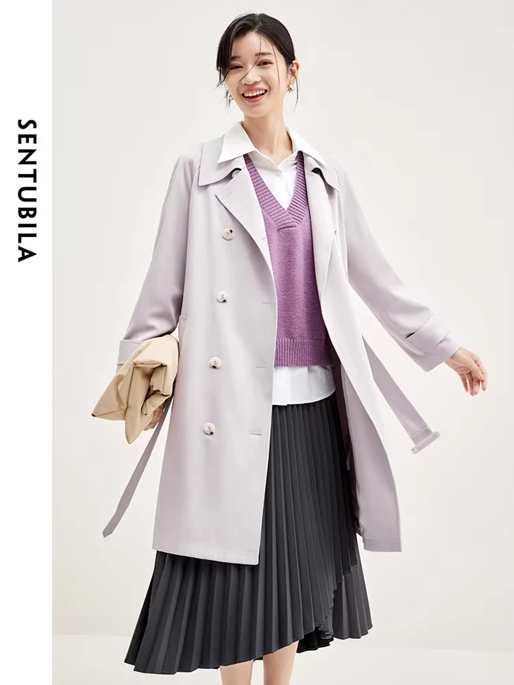 

SENTUBILA Autumn Women's Trench Coat Lapel Straight Loose Long Jacket 2024 Fall New Casual Long Sleeve Female Clothing 133F50527