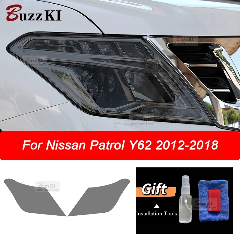 For Nissan Patrol Y62 2012-2018 Accessories 2 Pcs Car Headlight Protective Film Front Headlamp Transparent Black TPU Sticker