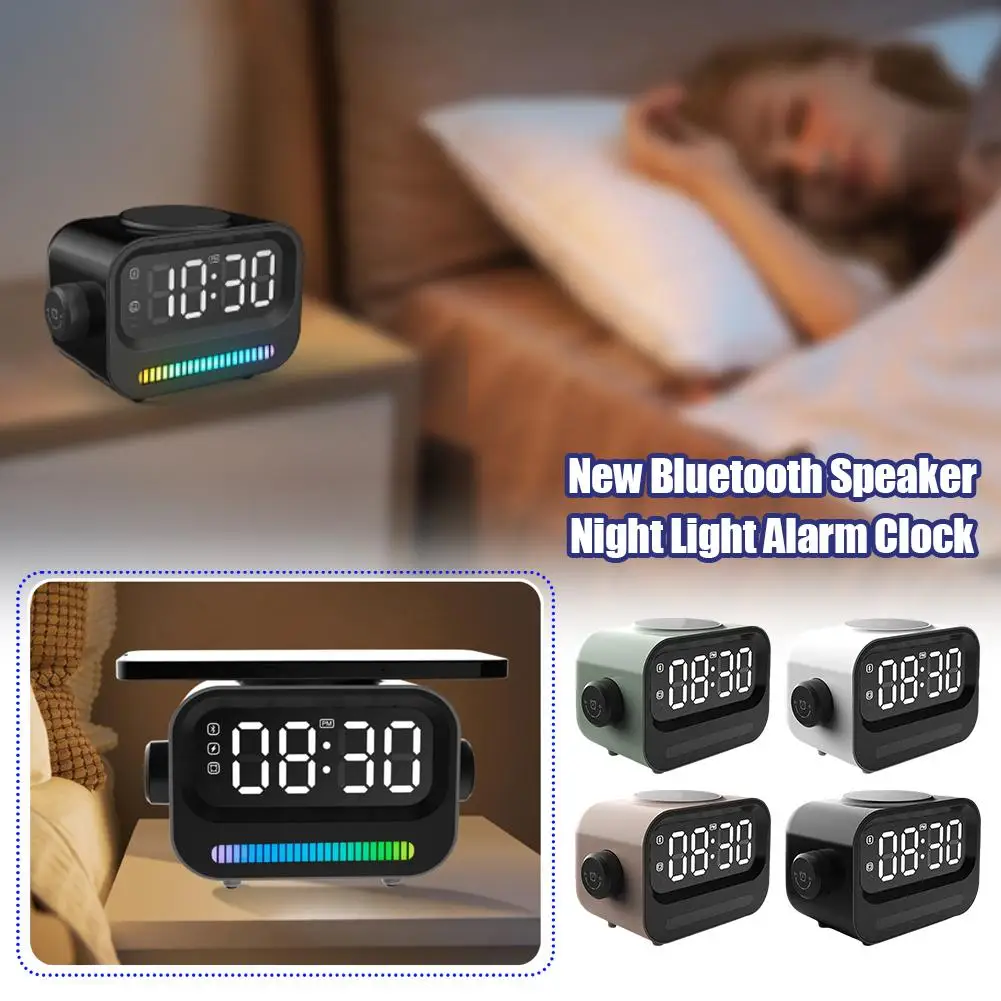 New Alarm Clock Wireless Mobile Phone Charger Bluetooth Audio Night Light Time Display With Rendering Light Fast Charging Base