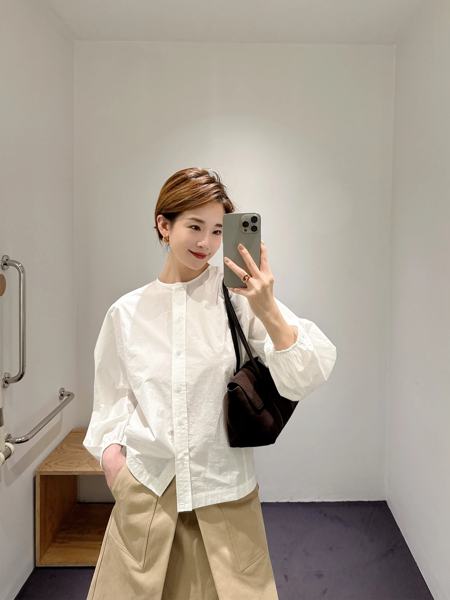 

Spring 2026 Women's Casual Cotton irt Loose Fit round Ne White Breathable Moisture ng Sun Protection Long Sve