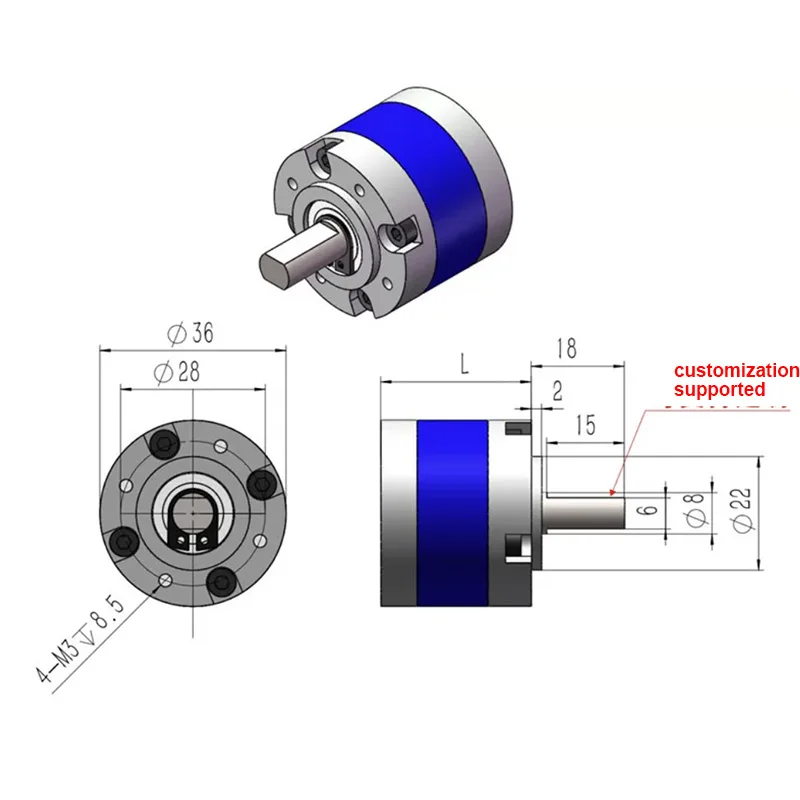 36mm High Precision High Torque Planetary Gear Box for 555 Dc Motor Metal Gear Reducer with Planetary Structure for 3650/3626