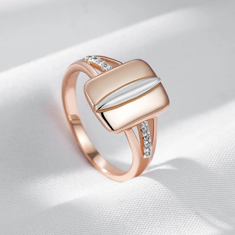 Kinel Luxury Shiny Natural Zircon Square Rings For Women 585 Rose Gold Silver Color Mix Original Design Bride Daily Jewelry