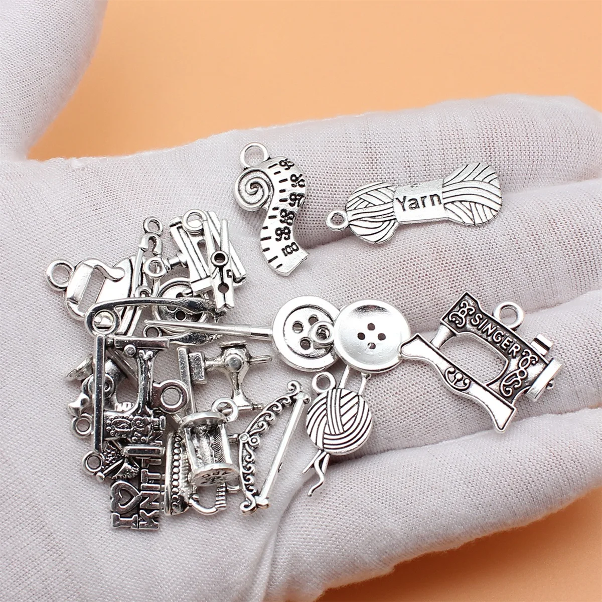 20pcs Sewing Knitting Sets Sewing Machine Irons Buttons Wool Hangers Paper Clips Charms Collection, 20 Styles, 1 of Each