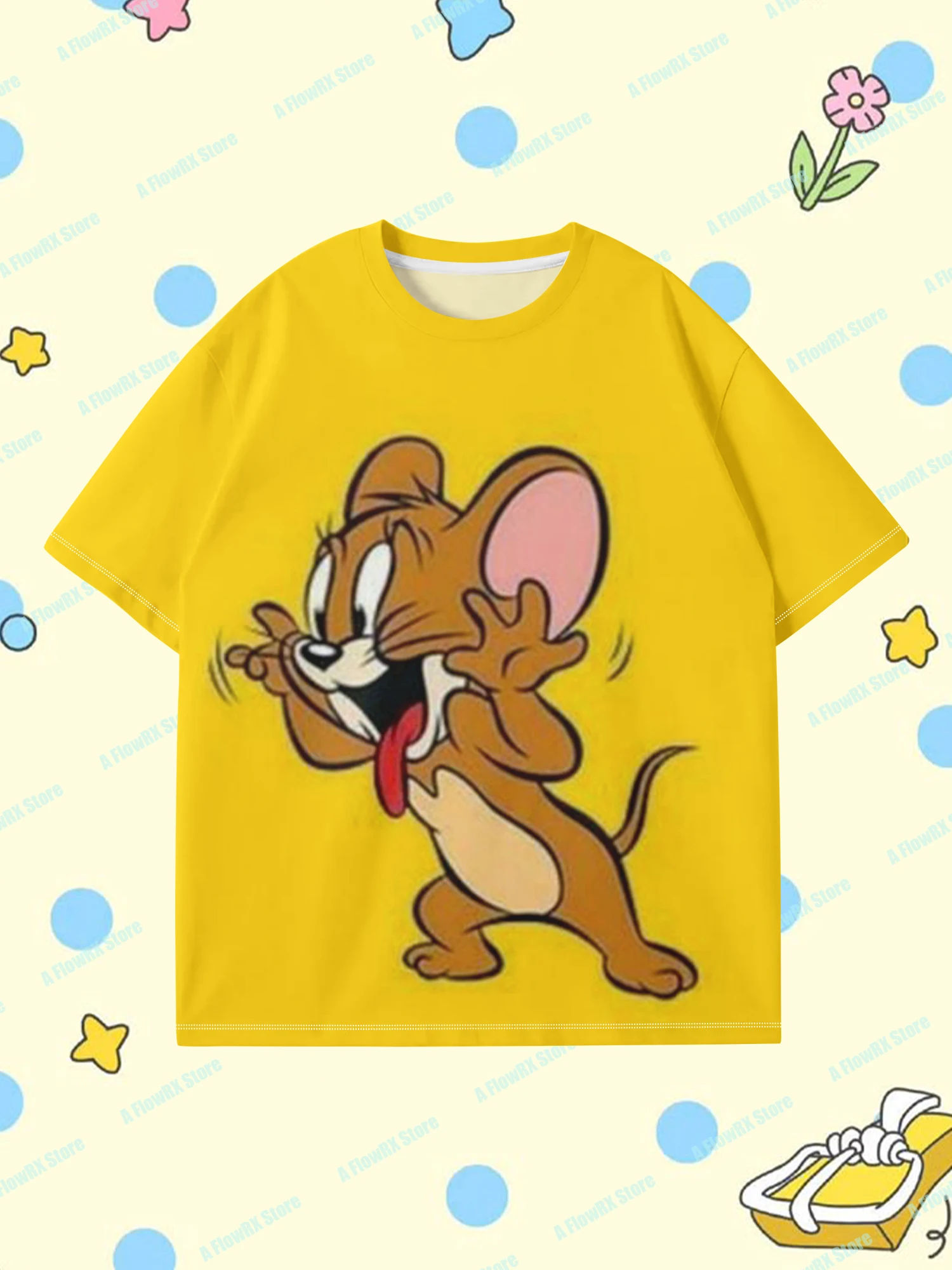 تي شيرت TOM and JERRY مطبوع ثلاثي الأبعاد مثالي للاستخدام في الهواء الطلق مناسب للرجال والنساء والكبار والأطفال في الصيف ومريح