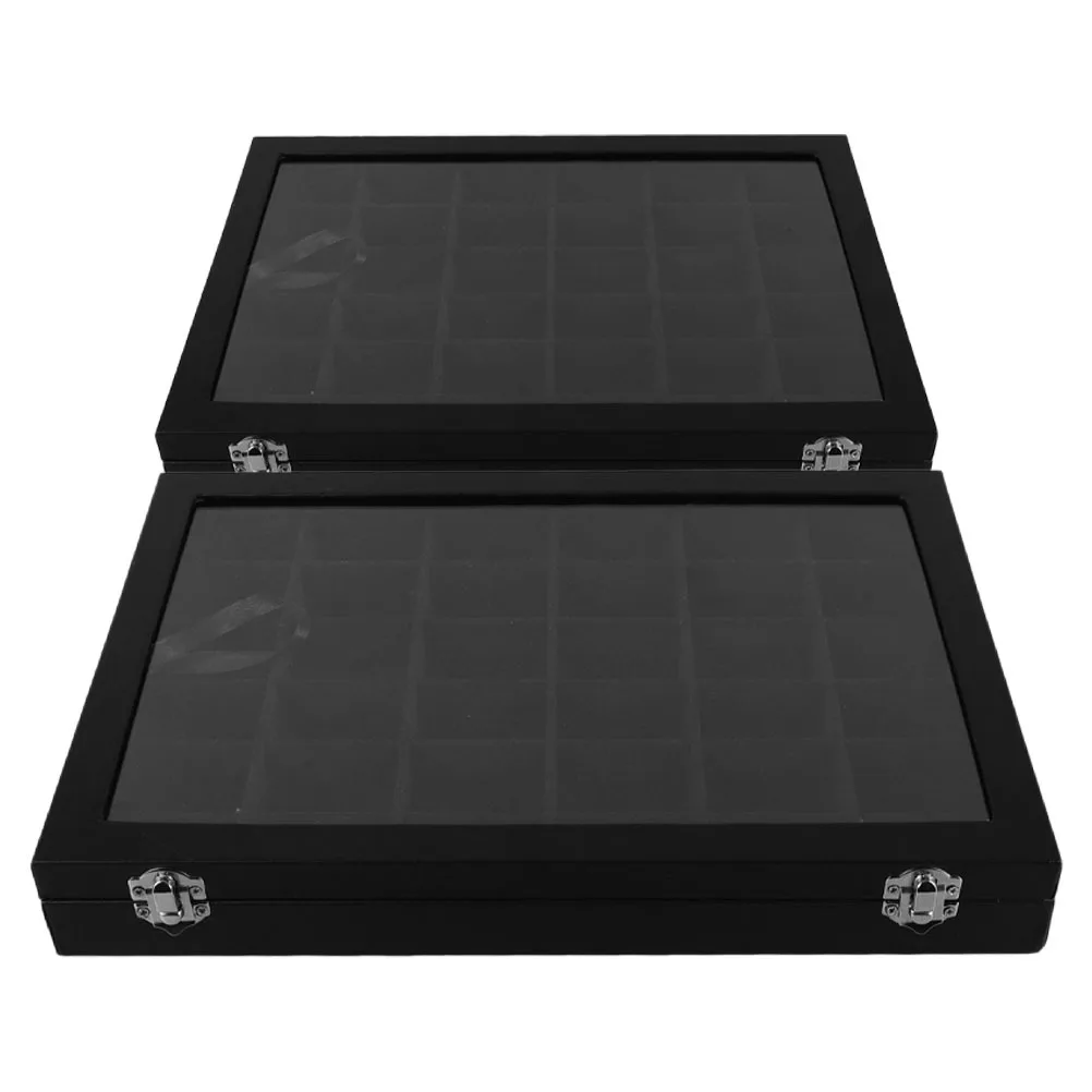 

2Pcs Rock Display Box 36 Compartment Rock Collection Storage Case PU Material for Collectibles Crystal Display Shelf