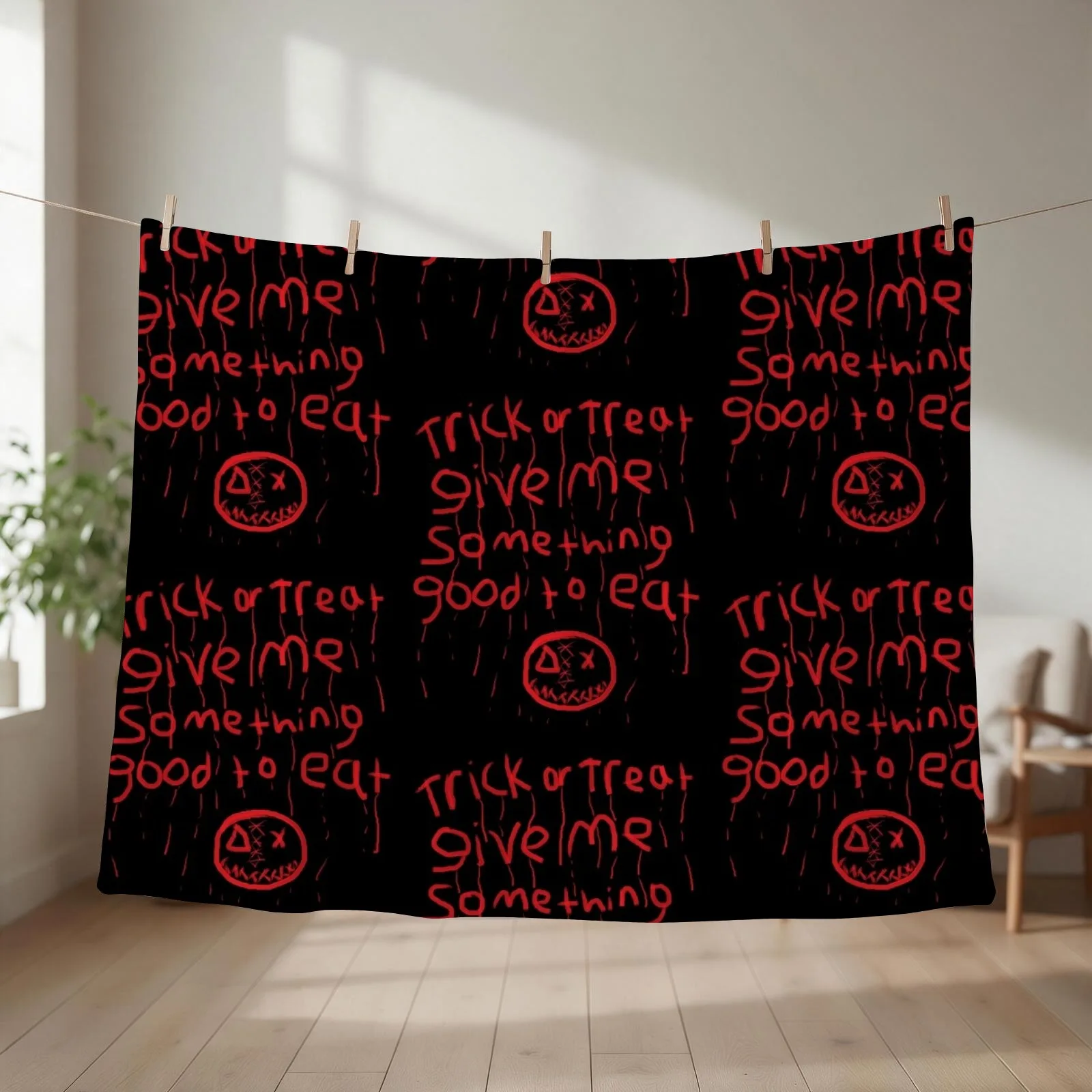 trick r treat sam bloody writing Throw Blanket couch cozy soft plush fuzzy picnic outdoor blanket