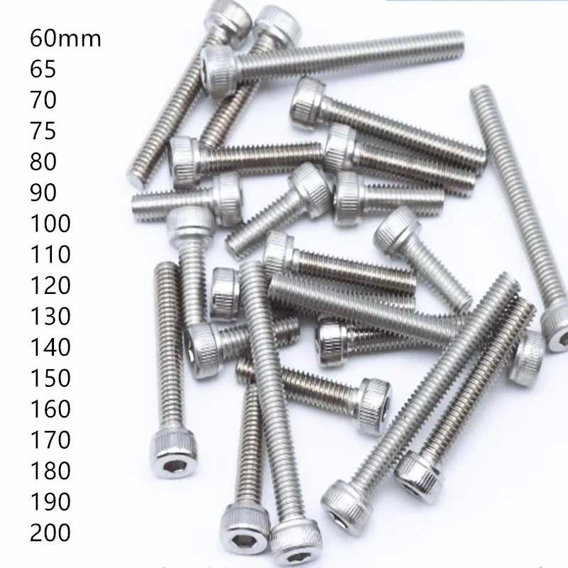 

1 Piece M3 M4 M5 M6 M8 M10 M12 M14 M16 65-200mm 304 SS Hex Socket Screws Cup Head Bolts Cylindrical Head Extended Screws