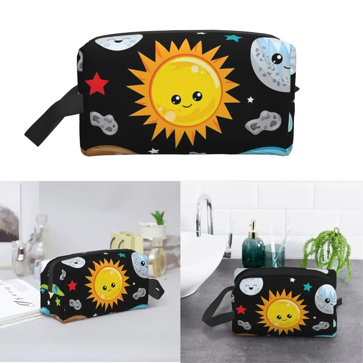 Kawaii Planets Cute Solar System Makeup Bag Cosmetic Organizer Storage Dopp Kit Toiletry Cosmetic Bag for Women Beauty Travel