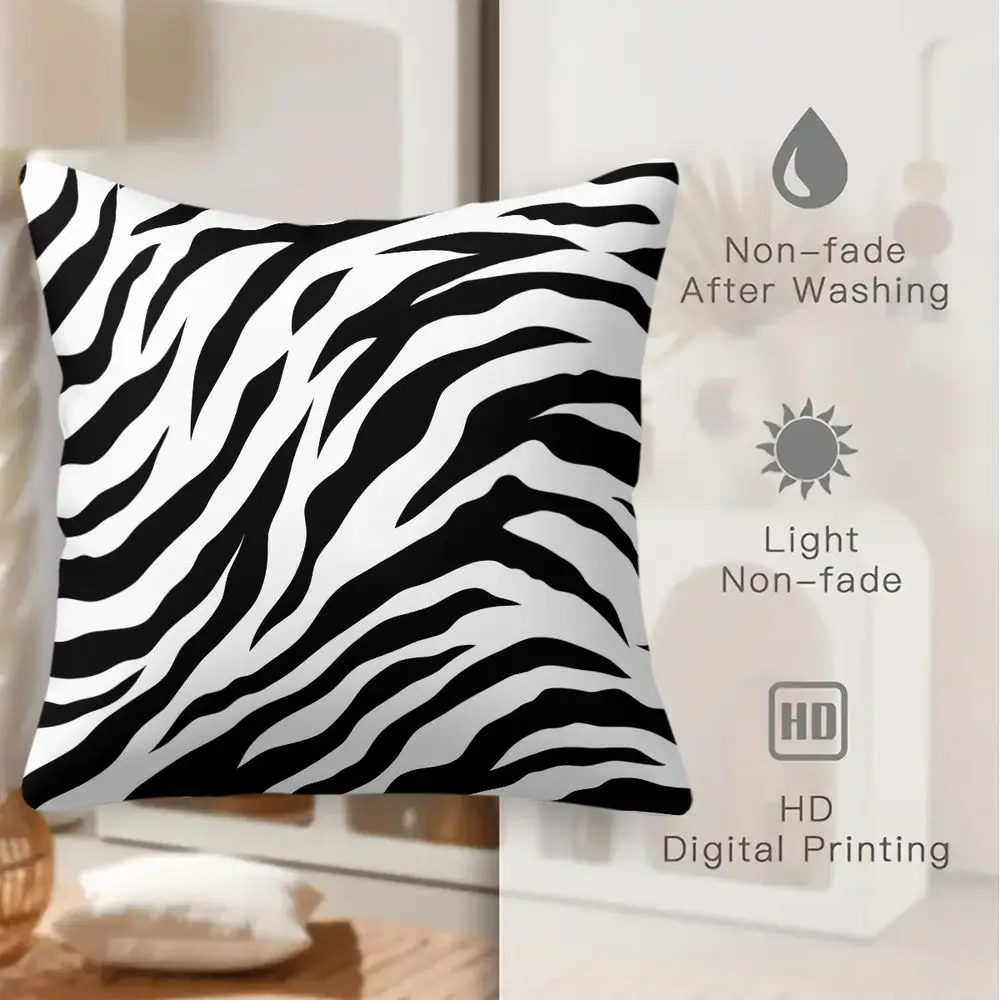 Black White Zebra Stripe Print Throw Pillow Cushion Accent Pillow 45×45cm Includes Pillow Core For Adult Sofa Bedroom Decor