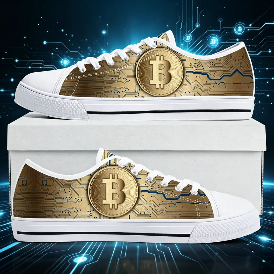 

Bitcoin Symbol 3D Print Low Top Canvas Sneakers Unisex Trendy Breathable Casual Custom Shoes
