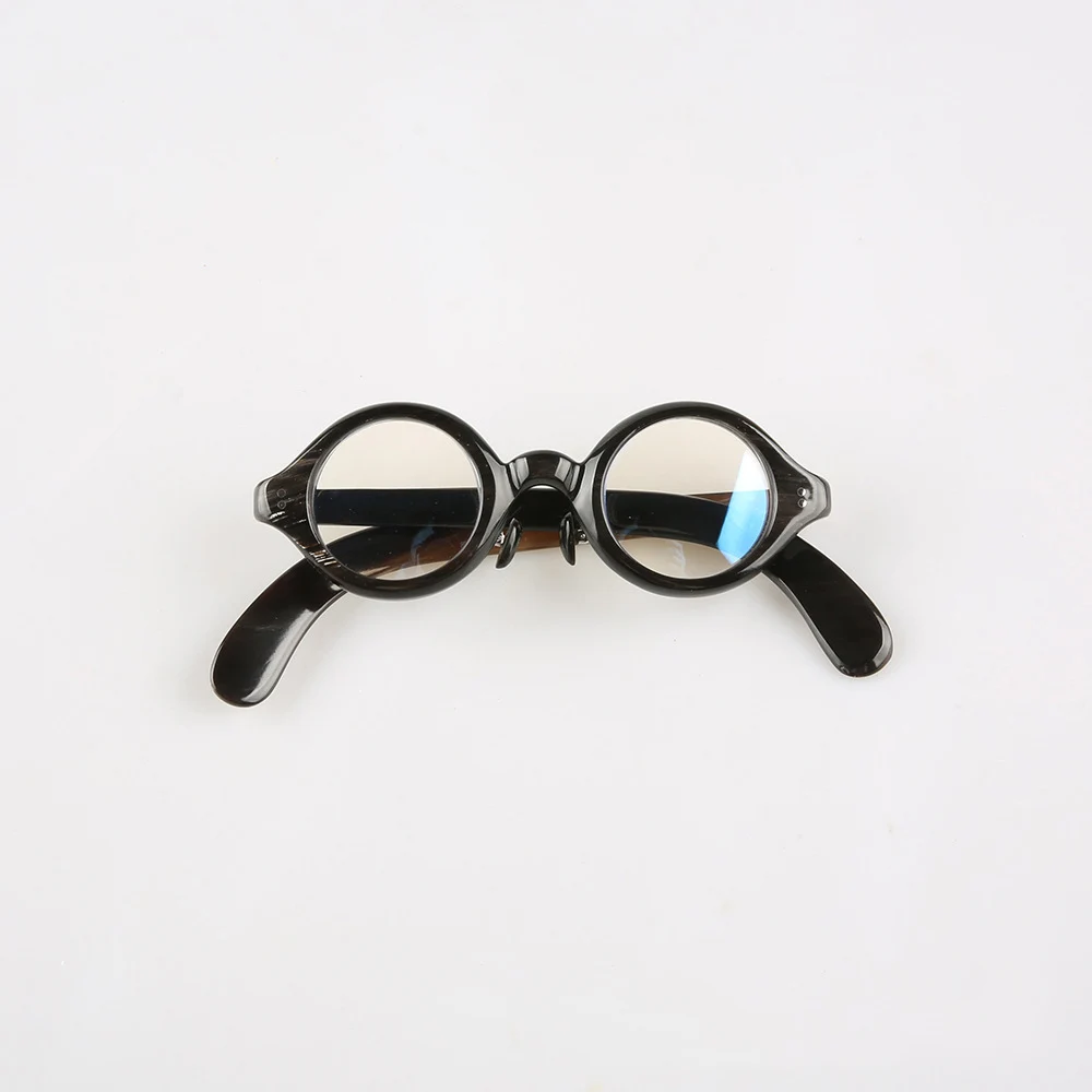 Eyeglass Frames Unique Vintage Round Small Thick Handmade Buffalo Horn Retro Myopia Man Glasses Frames Optical Lenses Eyeglasses