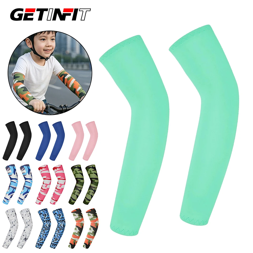 

GETINFIT 1Pair Children's Sunscreen Sleeve Covers Breathable High Elasticity Sunshade Quick-dry Ice Silk Arm Protector Men Women