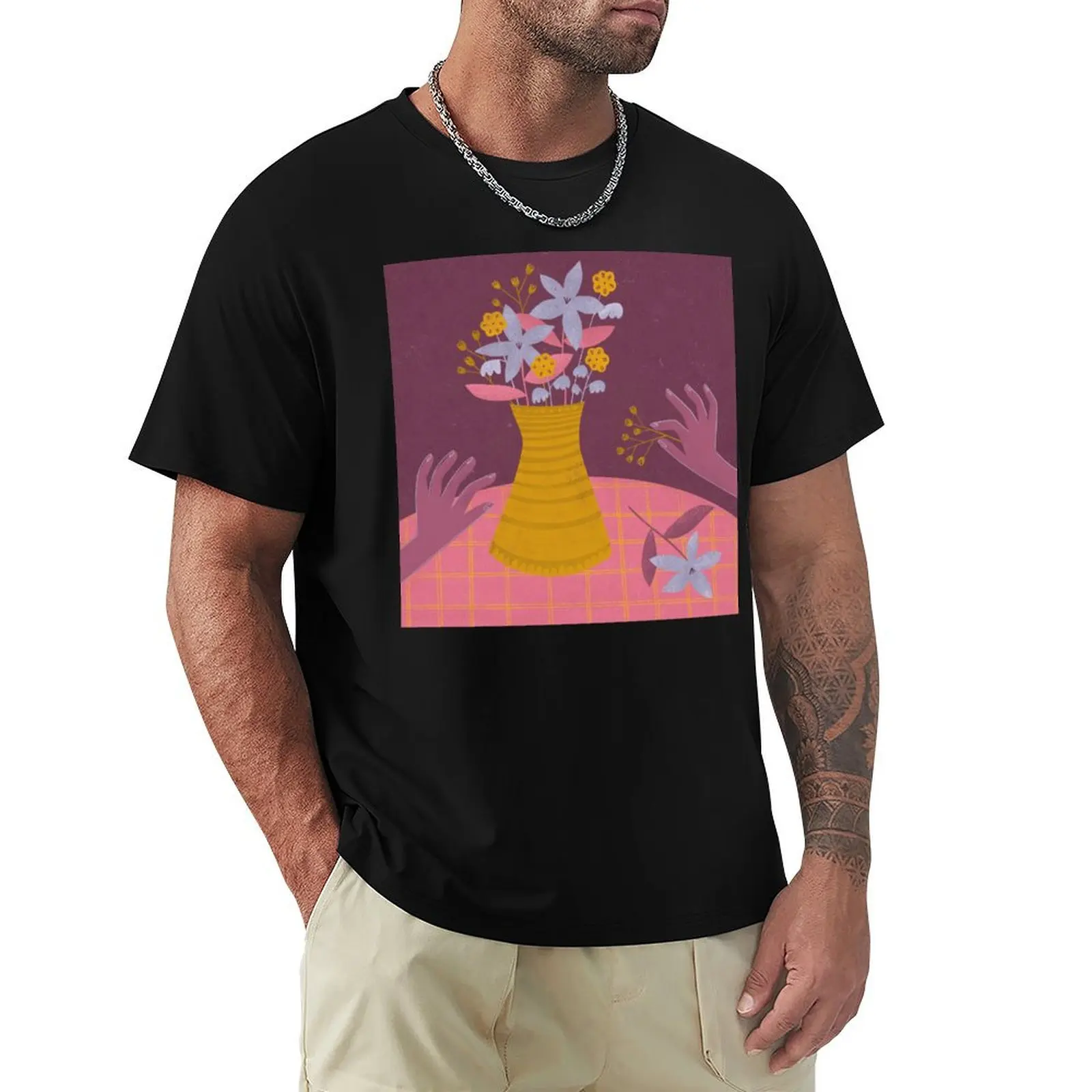 Flower arrangement - illustration in lavender, pink, mustard yellow and violet T-Shirt Casual Streetwear Short Sleeve Tee