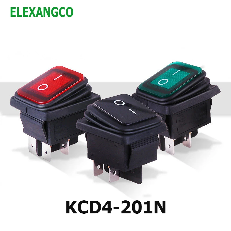 

Водонепроницаемый переключатель для лодки с подсветкой KCD4-201NW, деформированный выключатель питания для лодки, 4 контакта, 2 скорости, 16 А, 125 В переменного тока/20 А, 250 В переменного тока