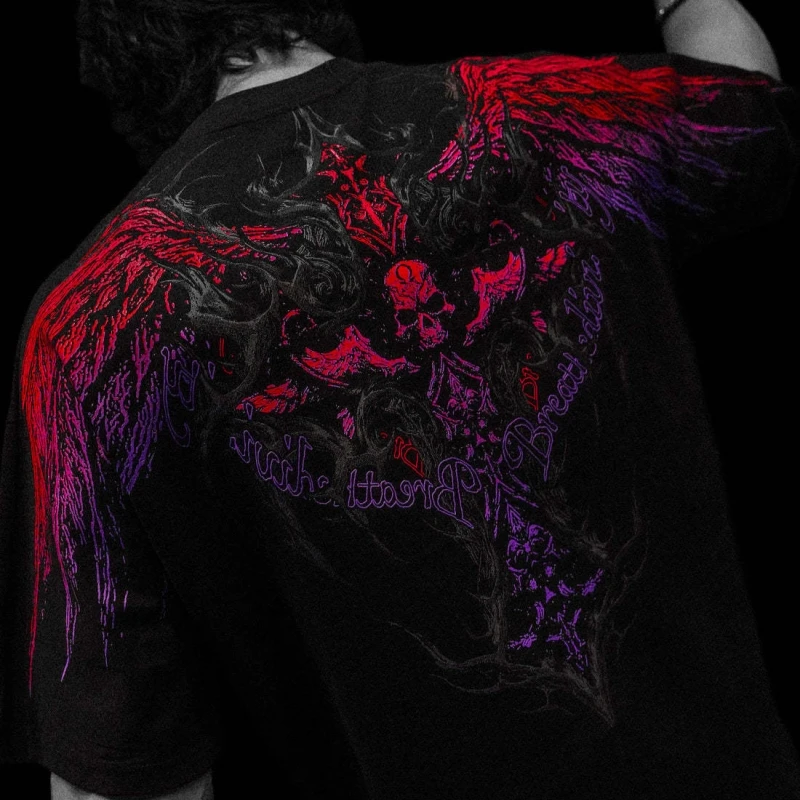 Image of Breathedivinity Neuer Amerikanischer Street-Style Lässiges Bedrucktes Gothic-Trend-Fitness-T-Shirt aus Reiner Baumwolle