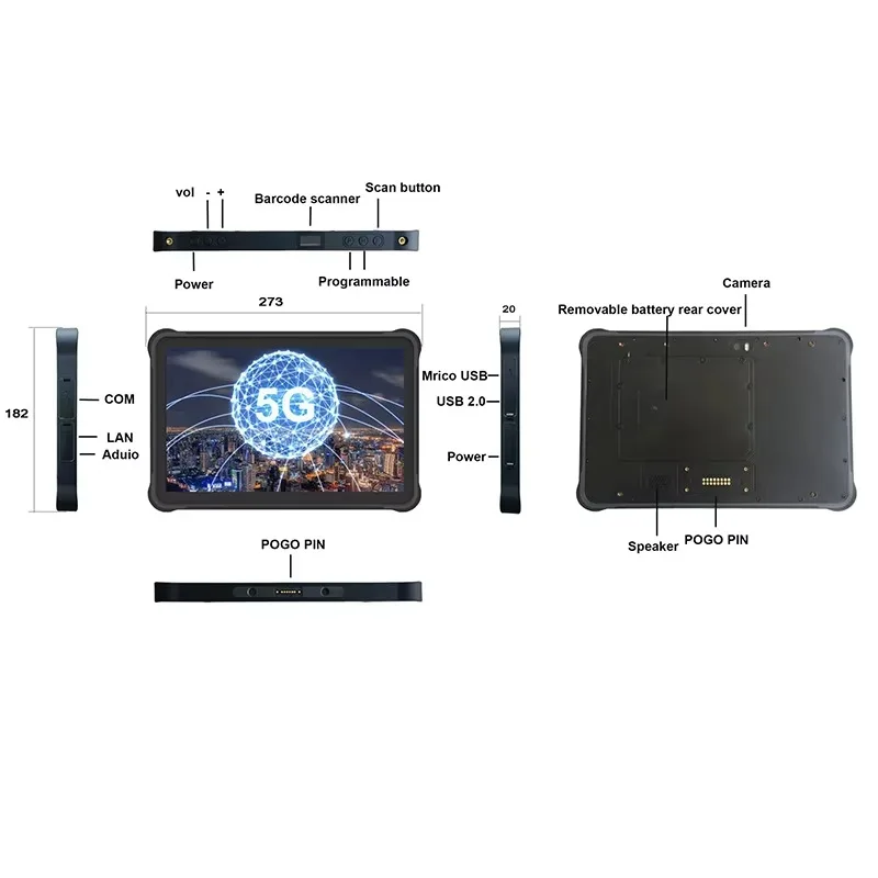 جهاز لوحي Sincoole 5G WWAN متين، Android 10 8 Core 2.0 جيجا هرتز، بلوتوث 5.0 RAM/ROM 8GB+256GB مع NFC أمامي