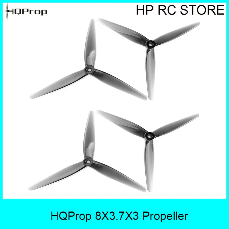 Hélices HQProp 8 pouces à 3 pales 8X3.7X3, PC gris clair, axe de 5 mm, moyeu de 15,5 mm, 2 CW 2 CCW, remplacement pour drones FPV longue portée