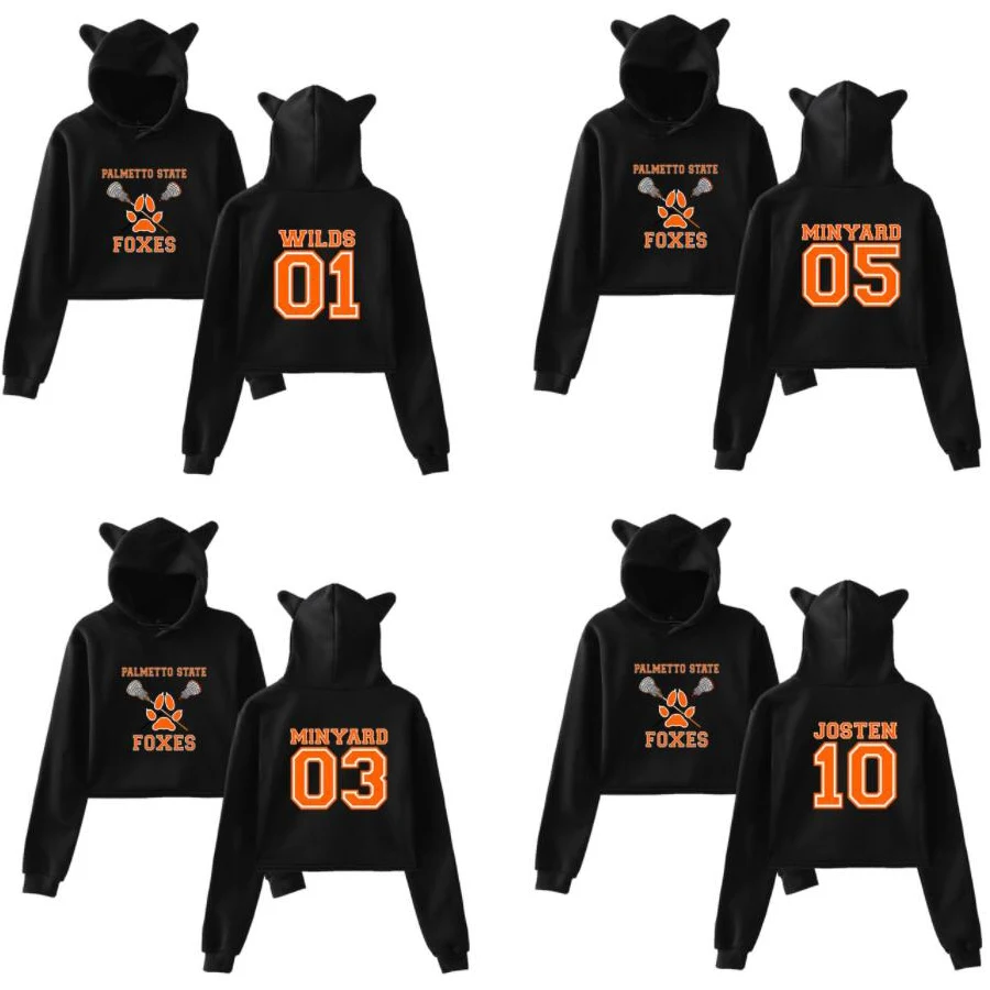 The Foxhole Court WILDS MINYARD JOSTEN Crop Top Hoodie for Girls Streetwear Hip Hop Kawaii Cat Ear Harajuku Cropped Sweatshirt